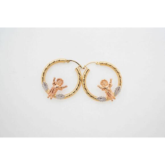 Estate 14k Multi-Tone Gold Hoop Earrings Fine Jewelry Women' - Picture 2 of 5